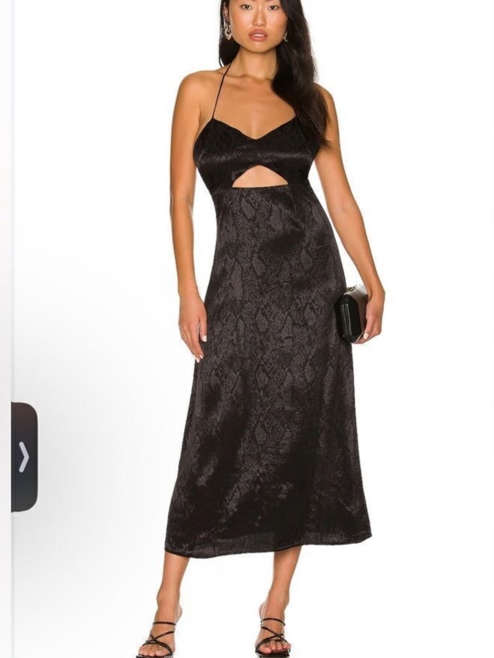 AFRM Black Cutout Satin Maxi Dress with Snake-print
